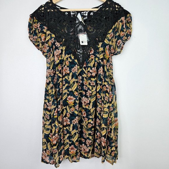 Free People Margot Dress Size XS Floral Blue Lace Detail Mini BNWT - Picture 3 of 14
